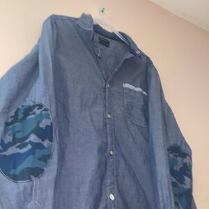 Buffalo David Bitton - Denim Look With Blue Camouflage Button Down Dress Shirt